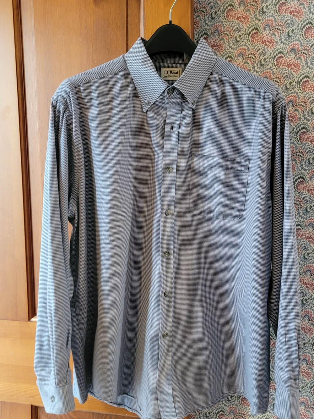 L.L. Bean Men's Blue Long-Sleeve Button-Down Shirt XL-Reg Houndstooth